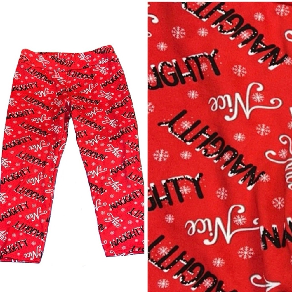 Red Snowflake Christmas Festive Holiday Naughty Nice Faux Fur Lined Legging NWT